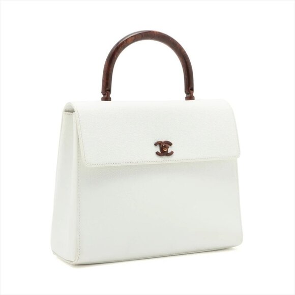 Authentic CHANEL Vintage Kelly Caviar Leather Top Handle Flap Bag Wood Handle - Picture 4 of 14